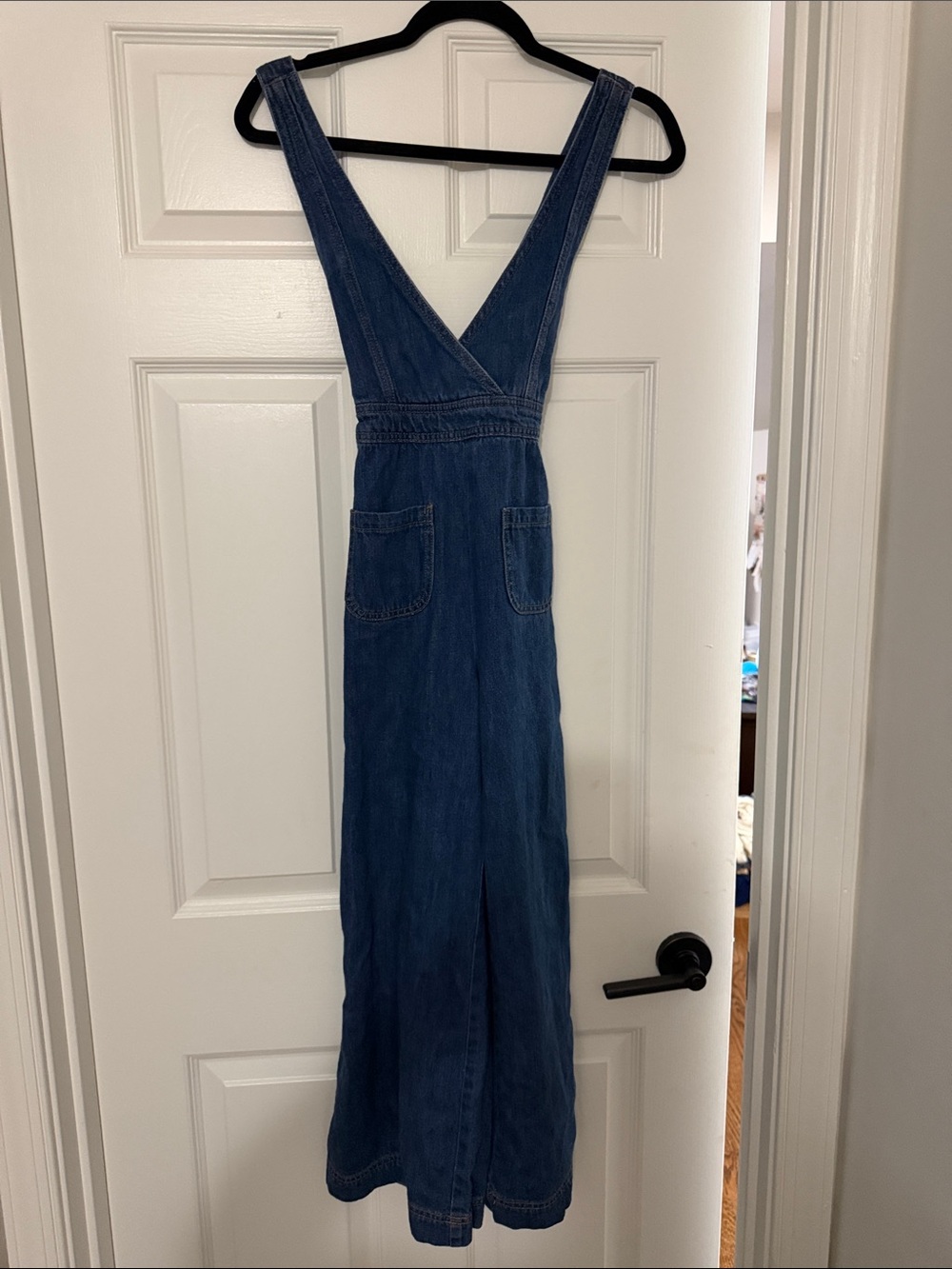 Bebe Denim Jumpsuit in Dark Blue